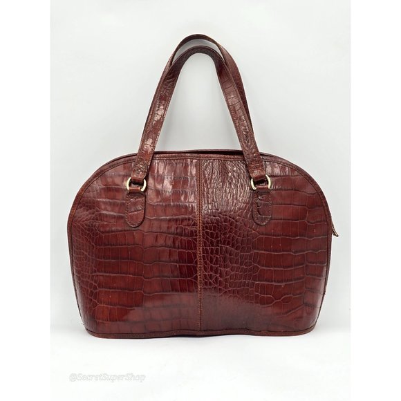 Liz Clairborne Handbags - Liz Claiborne Vintage Dome Satchel Brown Crocodile Leather Handbag